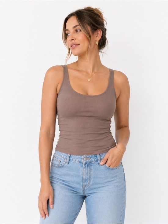 SPANX Tops - Spanx Driftwood Brown Ribbed 2 in 1 Tank 1X NWT